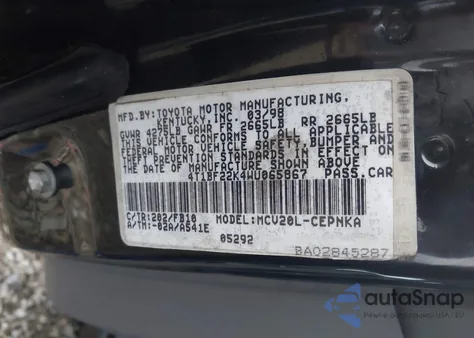 1998 Toyota Camry Le V6 from USA, damaged, VIN 4T1BF22K4WU065867